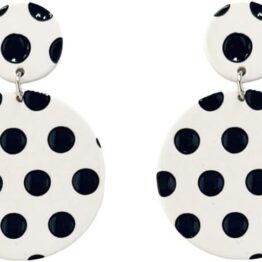 Black and white polka dot round earrings V10025