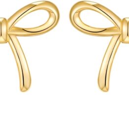 Gold bow-shaped earrings T10006
