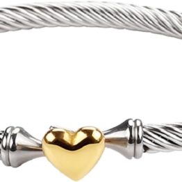 Silver woven with golden heart-shaped bracelet MU10039