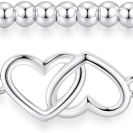 Silver bead double heart bracelet MU10037