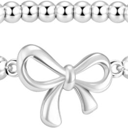 Silver bead bow bracelet V10040
