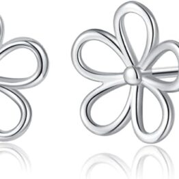 Silver-colored flower-shaped earrings T10002