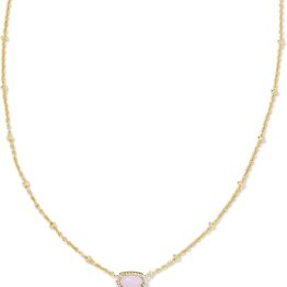 Golden chain with pink sapphire pendant necklace T10036