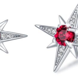 Red brickstone geometric silver earrings CH0067