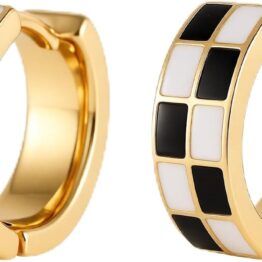 Black and white checkered gold earrings MU10004