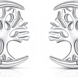 Silver ear studs with antler patterns CH0066