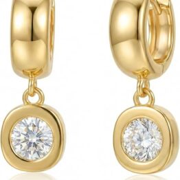 Gold brick-shaped hoop earrings V10019
