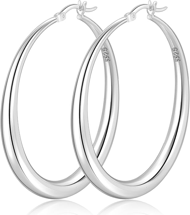 Minimalist silver hoop earrings in large size CH0009