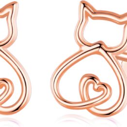 Rose gold cat simple drawing earrings V10014