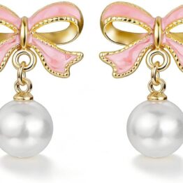 Pink bow-shaped earrings CH0005