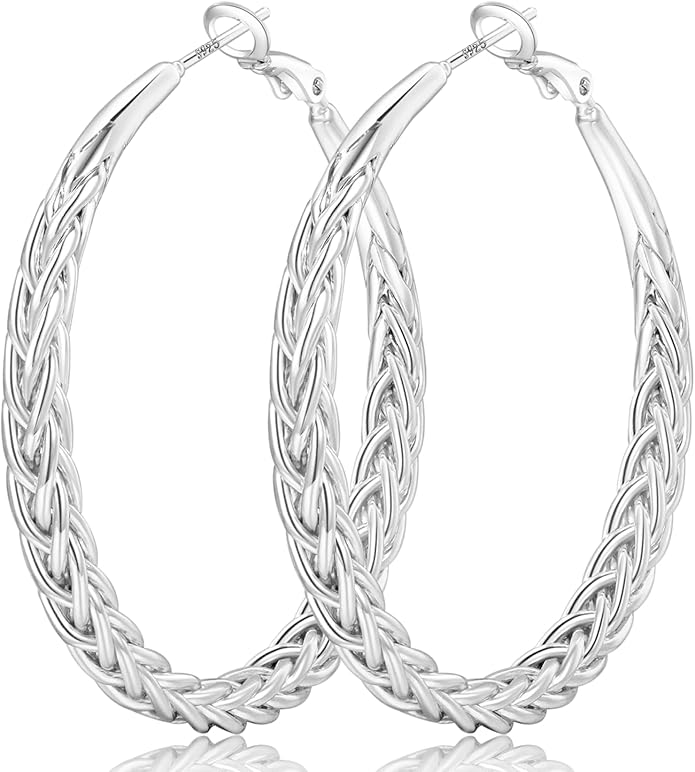 Large hoop earrings with thick spiral silver bands CH0036